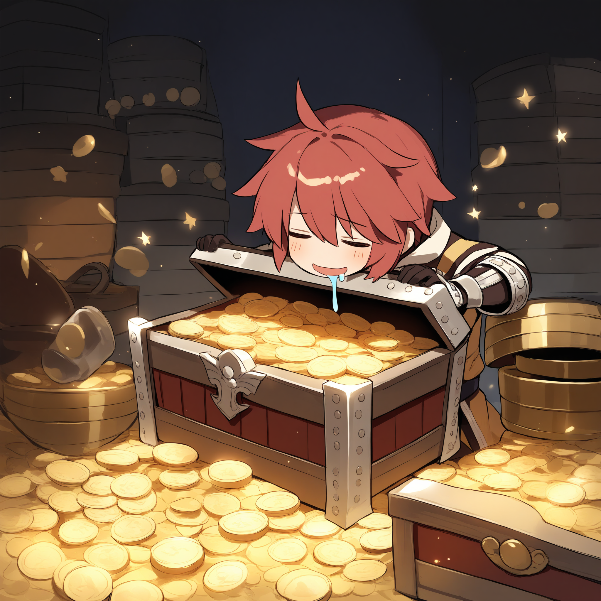 Ragnarok character drooling over a treasure chest